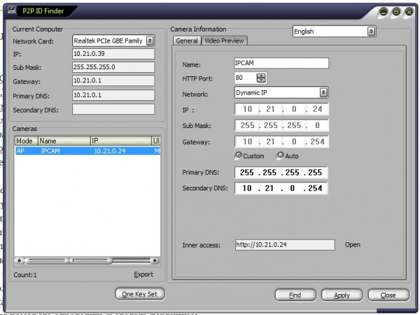 Программа P2P ID Finder для первичной настройки Sricam AP004